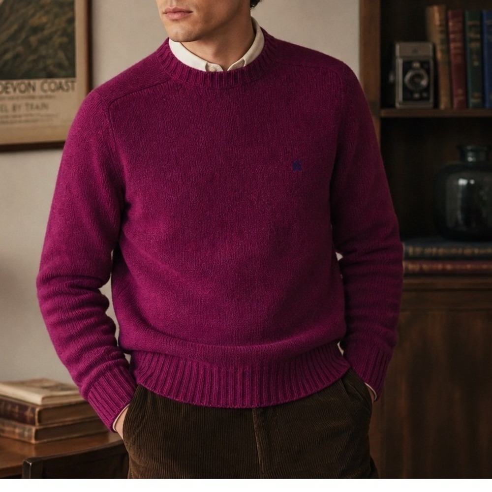 Chaps Ralph Lauren Sweater Mens M Magenta Shetland Wool Crew Neck Vintage 90s